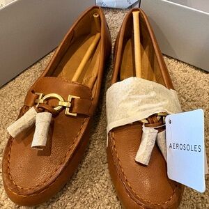 Aerosoles, new never worn  Women's Tan Loafers with Gold Accent